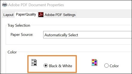 Choose Black and White on Paper Quality Tab