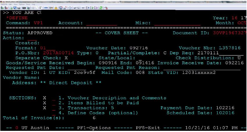 Screen grab of mainframe menu where PrtScn key could be used