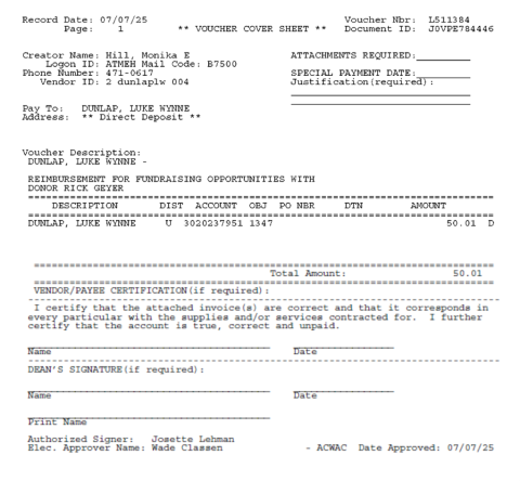 Figure 1. Correct cover sheet Screenshot of a correct cover sheet with "voucher cover sheet" at the top and other information that you would find on a voucher.