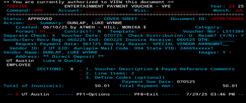 Figure 2. Incorrect screenshot Example of an incorrect cover sheet, which is a screenshot of DEFINE with the words "cover sheet" towards the top
