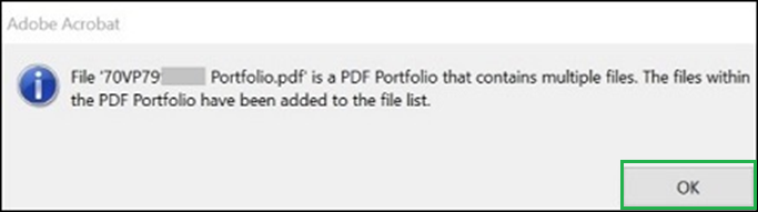 Screenshot of portfolio warning dialog box