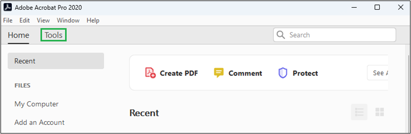Screenshot of Adobe "Tools" option