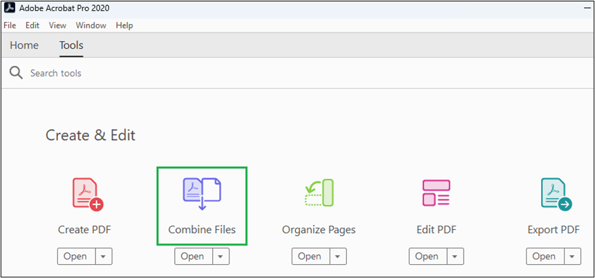 Screenshot of Adobe "Combine Files" option