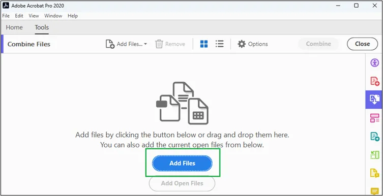 Screenshot of Adobe "Add Files" button