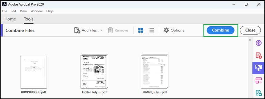 Screenshot identifying the "Combine" button