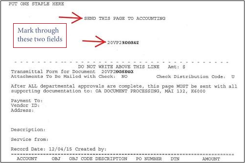 Screenshot of payment voucher before marking through the necessary fields