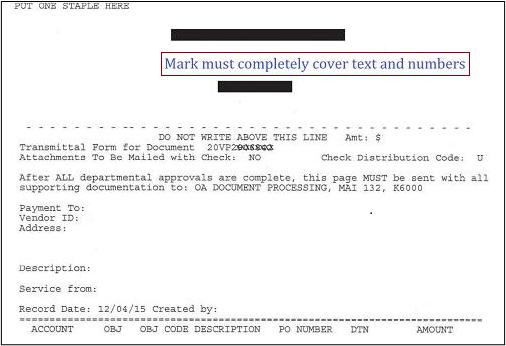 Screenshot of payment voucher after marking through the necessary fields