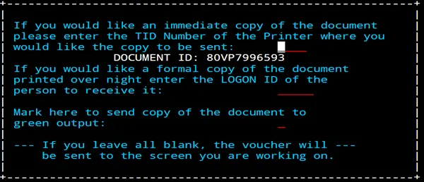 Screenshot of DEFINE print screen