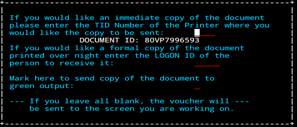 Screenshot of DEFINE print screen