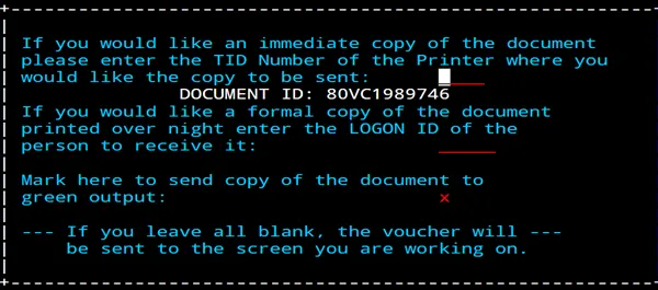 Screenshot of DEFINE print screen with green output selected