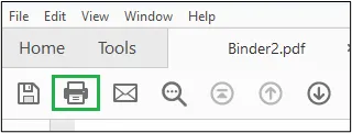 Screenshot of Adobe ribbon showing print icon