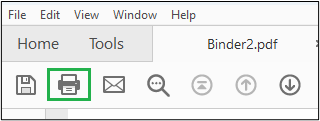 Screenshot of Adobe ribbon showing print icon