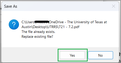 Screenshot of "save as" window showing "replace existing file?" alert