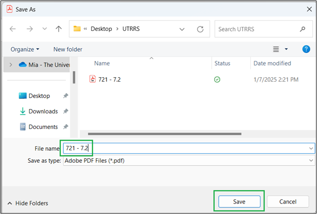 Screenshot of "save as" window with the file name highlighted